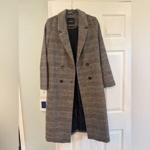 Black and Gray Plaid Trench Coat